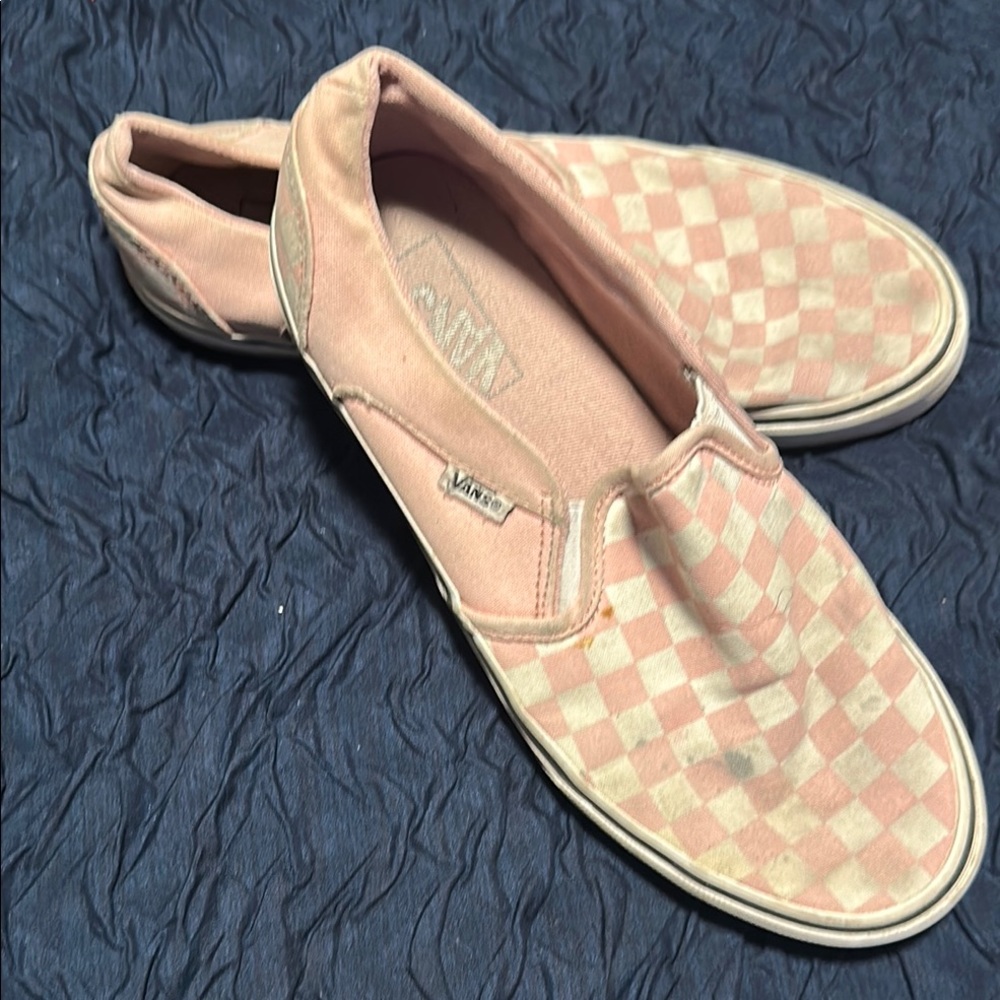 Vans Women's Pink Checkered Slip-On Sneakers
